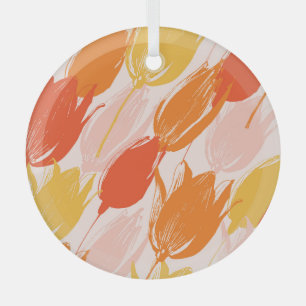 Diagonal Tulips: Light Color Design. Glass Ornament