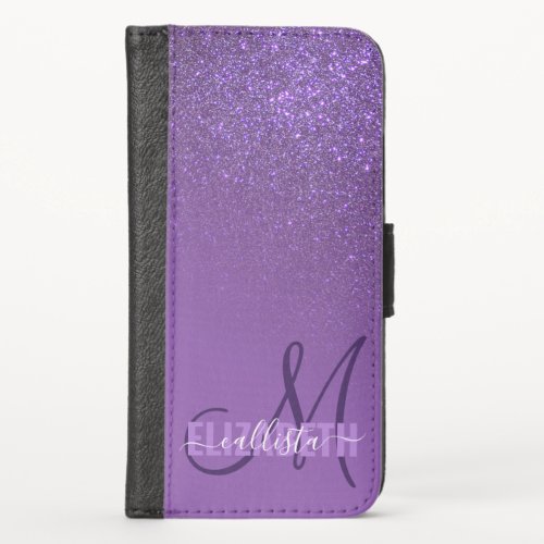 Diagonal Violet Purple Glitter Gradient Ombre iPhone X Wallet Case