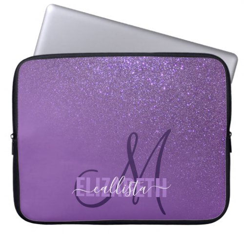 Diagonal Violet Purple Glitter Gradient Ombre Laptop Sleeve