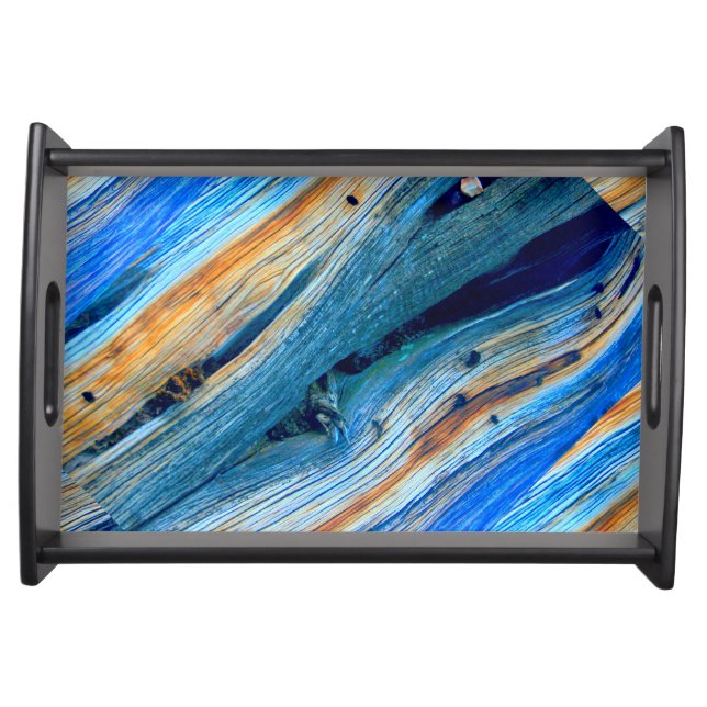 diagonal weathered blue barn boards serving tray (Front)