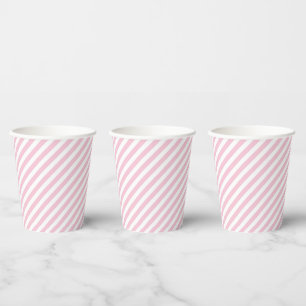Diagonal white and pink stripes pattern paper cups