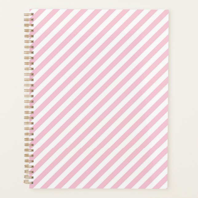 Diagonal white and pink stripes pattern planner (Front)