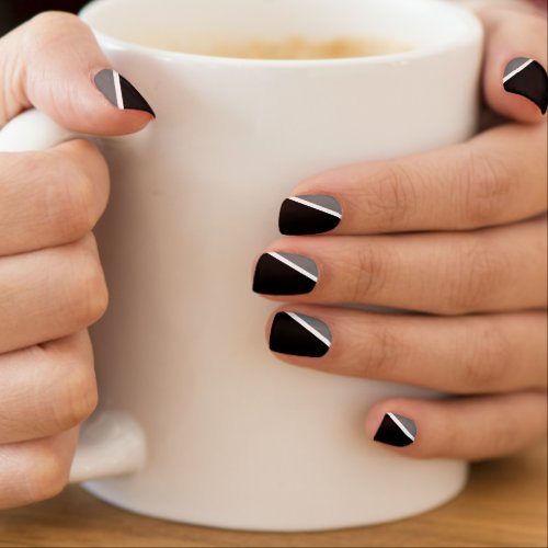 Diagonal White line Black Gray Minx Nail Art