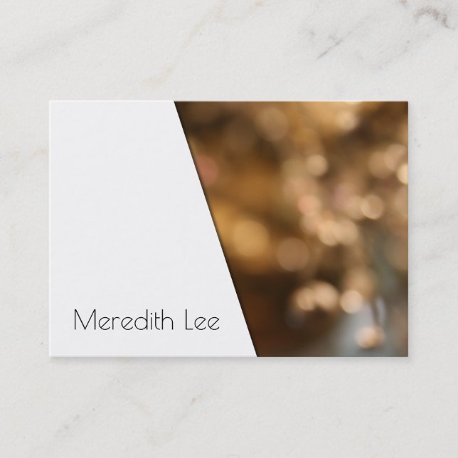 Diagonal White Over Warm Gold Bokeh Photo Business Card (Front)