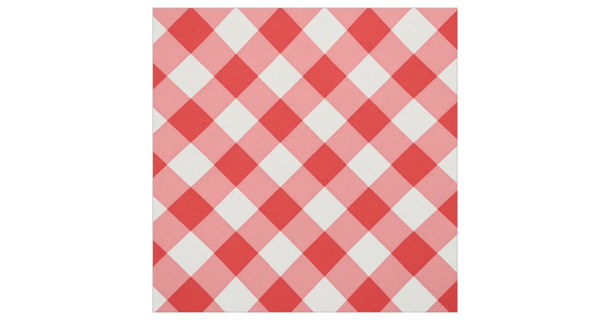 Diagonal White/Red Gingham Pattern Fabric