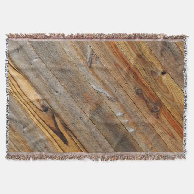Diagonal Wood Plank Rustic Throw Blanket (Front)
