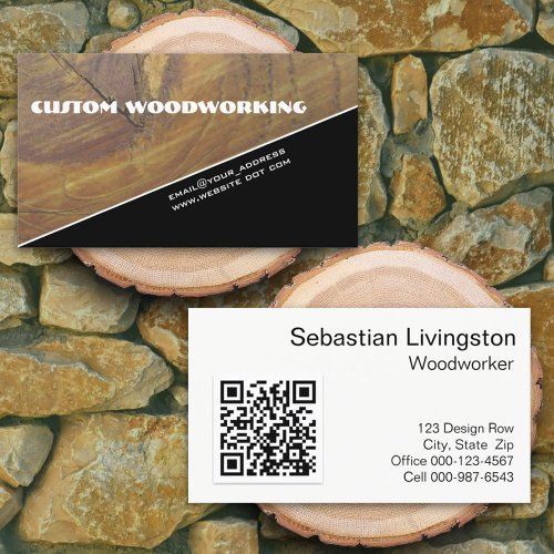 Diagonal Woodworking Front QR Code Professional Business Card