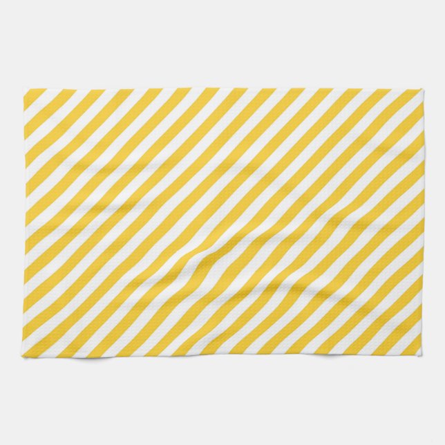 Diagonal yellow and white stripes pattern  kitchen towel (Horizontal)