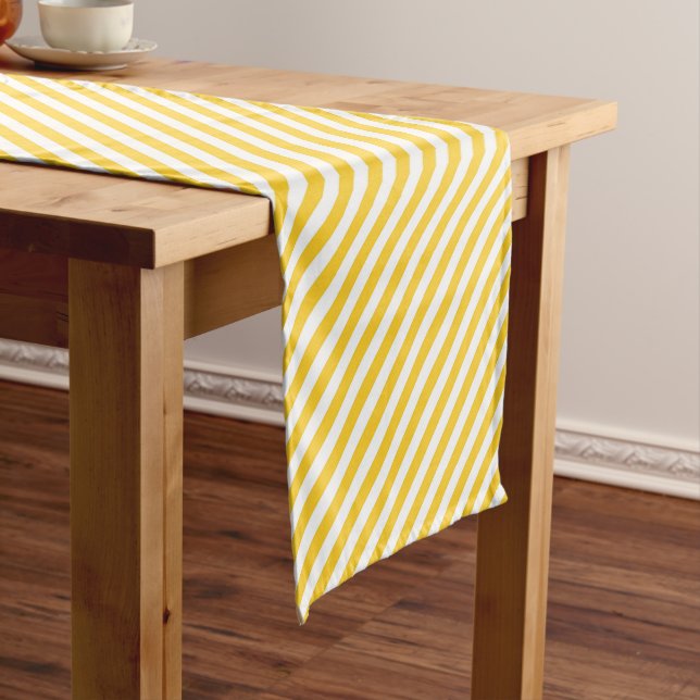 Diagonal yellow and white stripes pattern  short table runner (In Situ)
