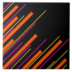 Diagonals - Black, Pink, Orange and Yellow Ceramic Tile