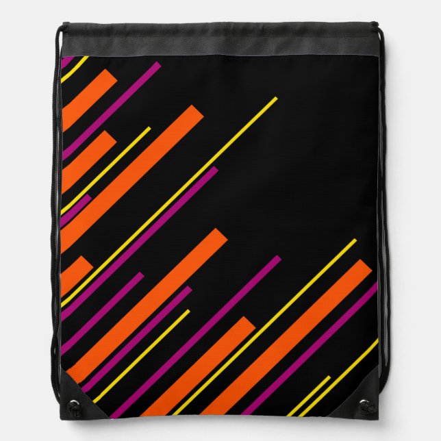 Diagonals - Black, Pink, Orange and Yellow Drawstring Bag (Front)