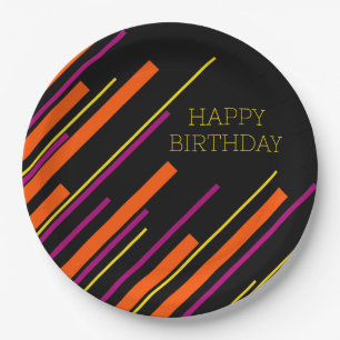 Diagonals - Black, Pink, Orange and Yellow Paper Plates