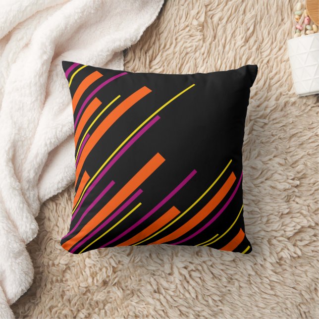 Diagonals - Black, Pink, Orange and Yellow  Throw Pillow (Blanket)
