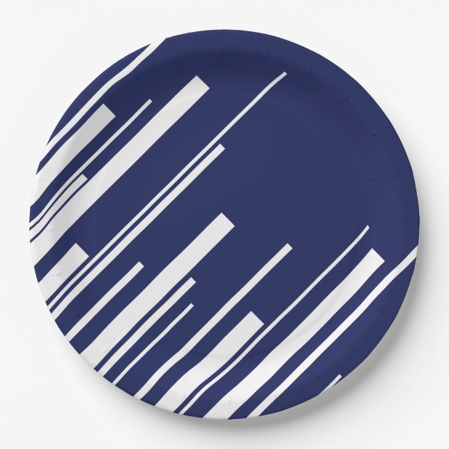 Diagonals - Blue and White Paper Plates (Front)