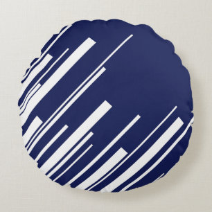 Diagonals - Blue and White Round Pillow