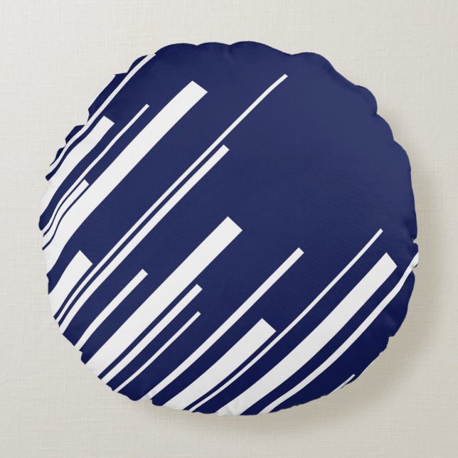 Diagonals - Blue and White Round Pillow (Front)
