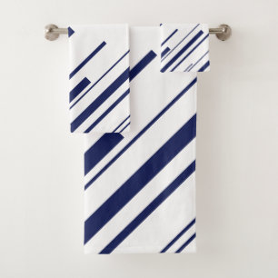 Diagonals in Blue and White Bath Towel Set