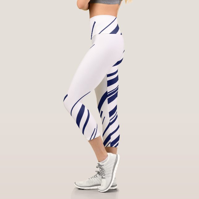 Diagonals in Blue and White Capri Leggings (Left)