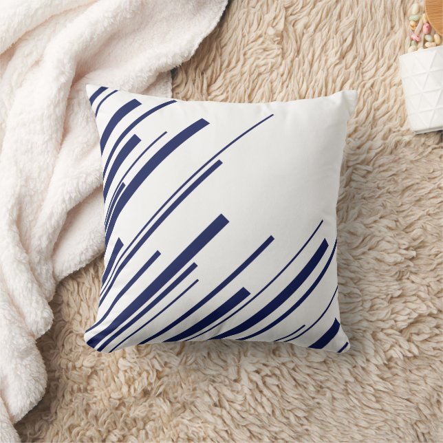 Diagonals in Blue and White Throw Pillow (Blanket)