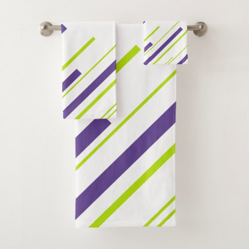 Diagonals in Lime Green and Purple Bath Towel Set