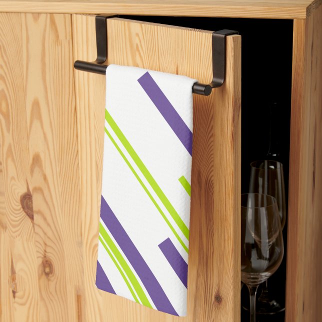 Diagonals in Lime Green and Purple Kitchen Towel (Thirds Fold)