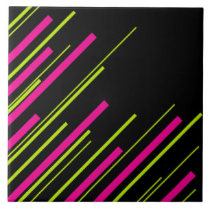 Diagonals in Lime Green, Hot Pink and Black Ceramic Tile