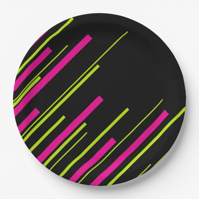 Diagonals in Lime Green, Hot Pink and Black Paper Plates (Front)