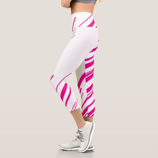 Diagonals in Magenta and White Capri Leggings (Left)