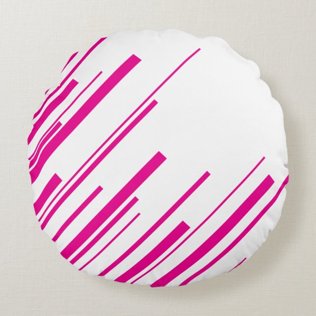 Diagonals in Magenta and White Round Pillow (Front)