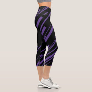Diagonals in Purple and Black Capri Leggings