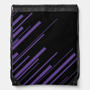 Diagonals in Purple and Black Drawstring Bag