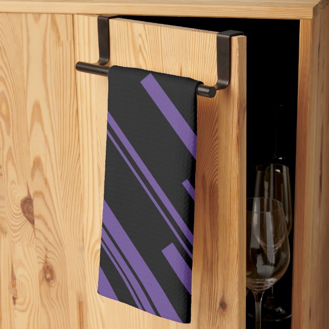 Diagonals in Purple and Black Kitchen Towel (Thirds Fold)