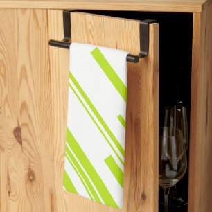 Diagonals - Lime Green and White Kitchen Towel