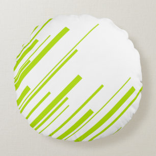 Diagonals - Lime Green and White Round Pillow