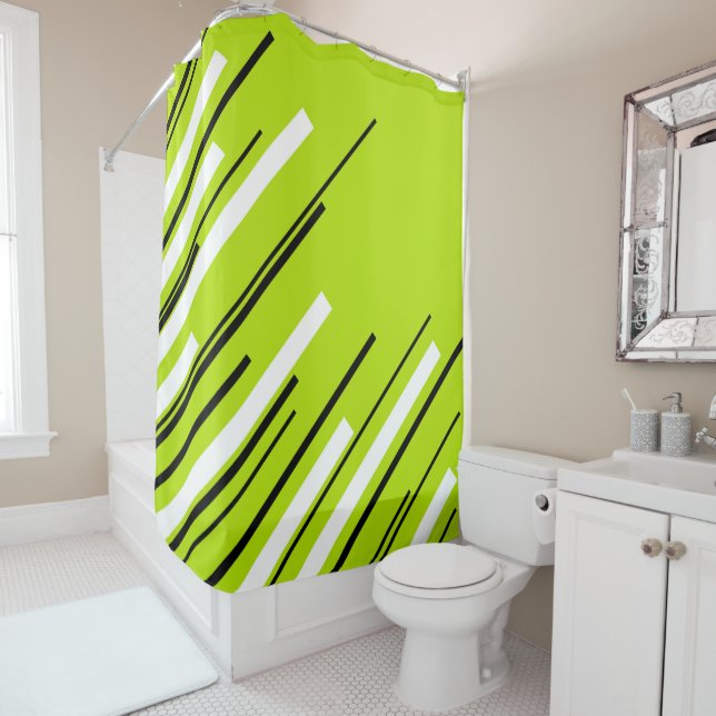 Diagonals - Lime Green Shower Curtain (In Situ)