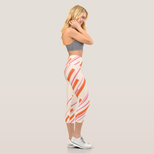 Diagonals - Pink, Orange and Cream Capri Leggings