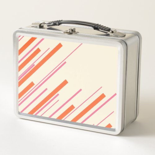 Diagonals _ Pink Orange and Cream Metal Lunch Box