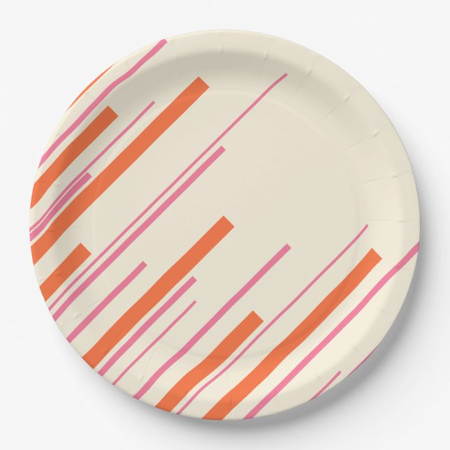 Diagonals - Pink, Orange and Cream Paper Plates (Front)
