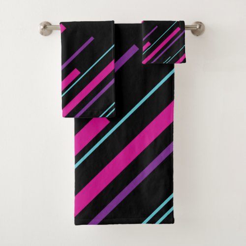 Diagonals _ Pink Purple Blue and Black Bath Towel Set