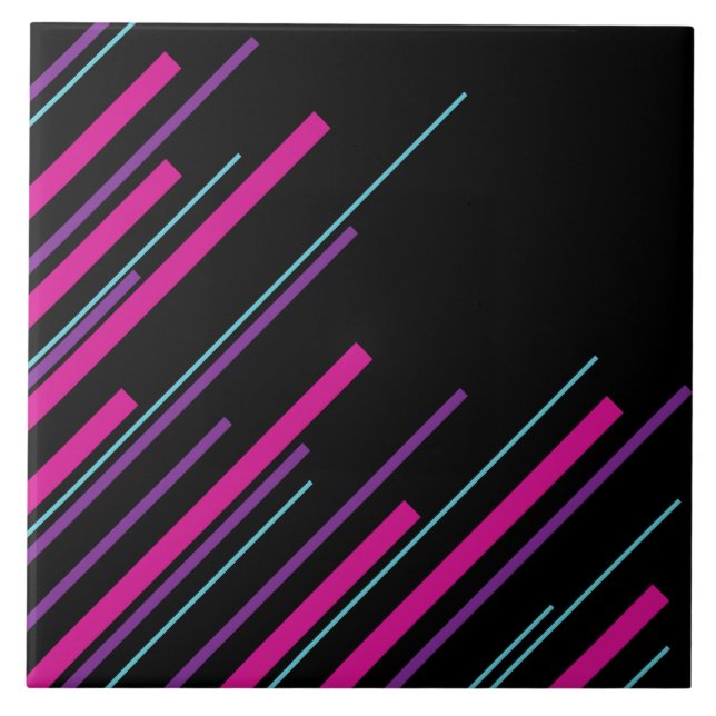 Diagonals - Pink, Purple, Blue and Black Ceramic Tile (Front)