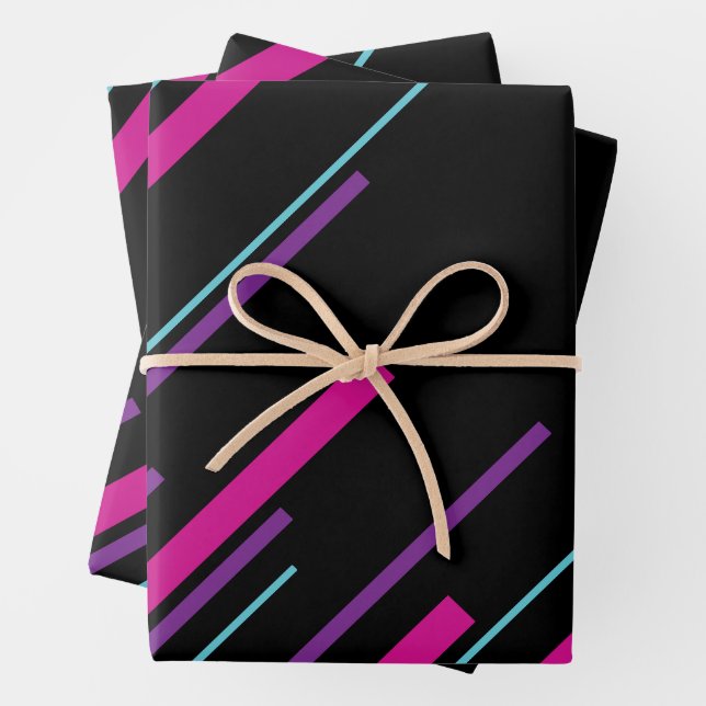 Diagonals - Pink, Purple, Blue and Black Wrapping Paper Sheets (In situ)