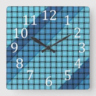 Diagonaly Blue Stripes Basket Weave Wall Clocks
