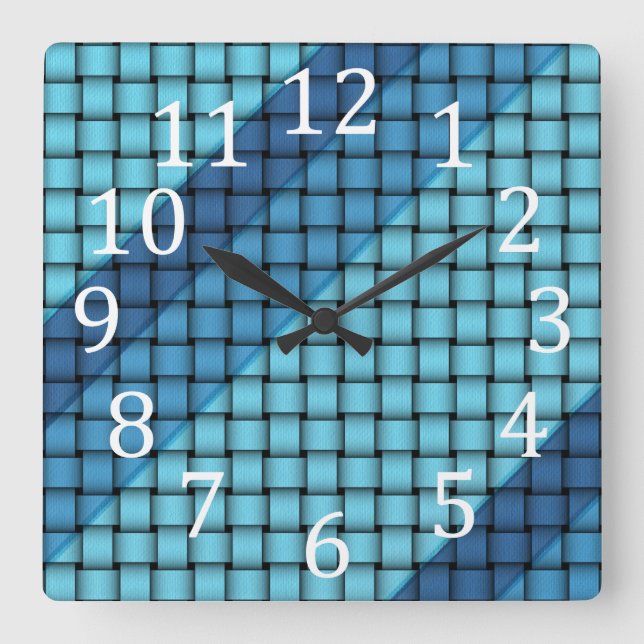 Diagonaly Blue Stripes Basket Weave Wall Clocks (Front)