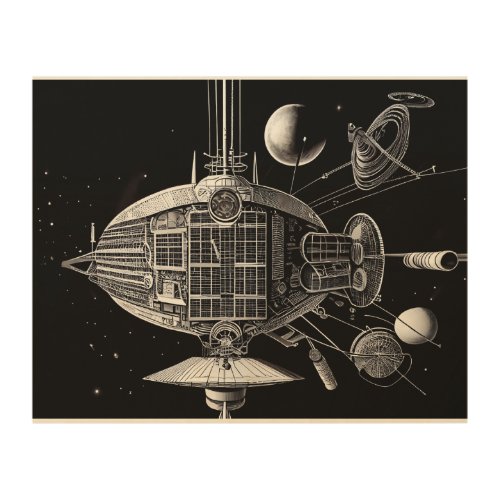 Diagram Drawing of Space Ship Design Wood Wall Art