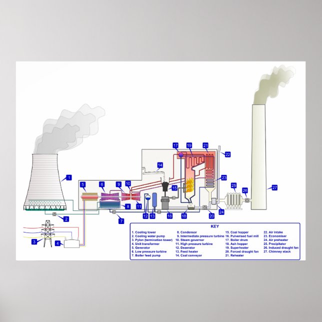 Diagram of a Coal Fired Thermal Power Station Poster (Front)