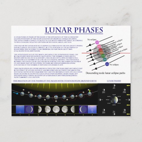 Diagram of the Lunar Phases of Earths Moon Postcard