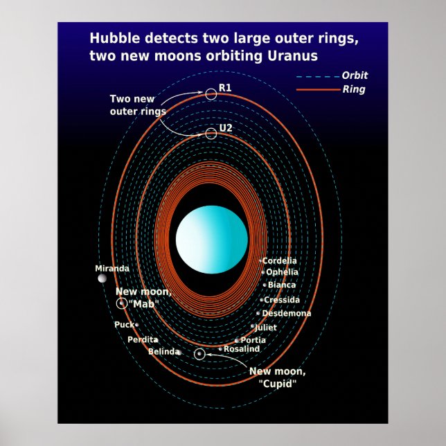 Diagram of the Rings and Close Moons of Uranus Poster (Front)