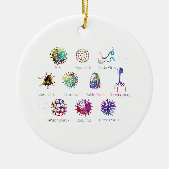 Diagram showing different kinds of viruses ceramic ornament (Front)