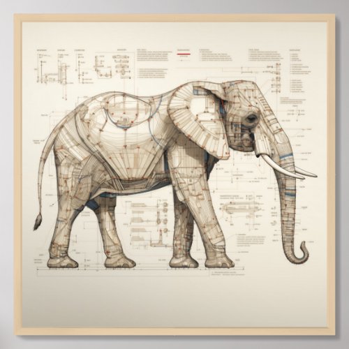 Diagrammatic African Elephant Framed Art