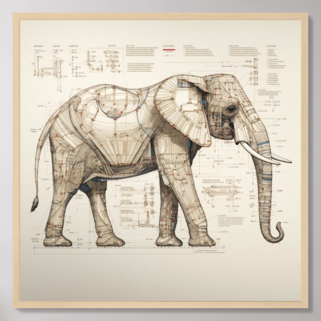 Diagrammatic African Elephant Framed Art (Framed Front)
